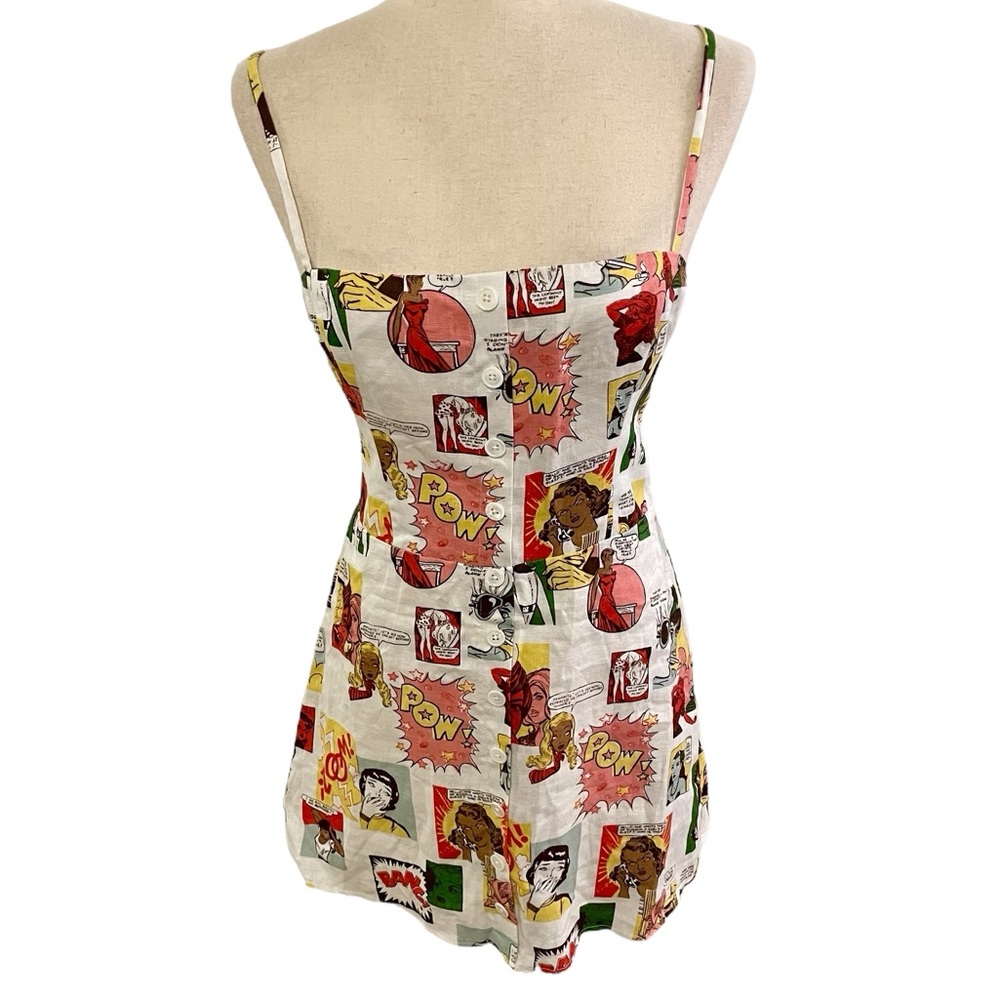 REFORMATION Huckleberry RARE Linen Comic Print Pop Art Mini Dress